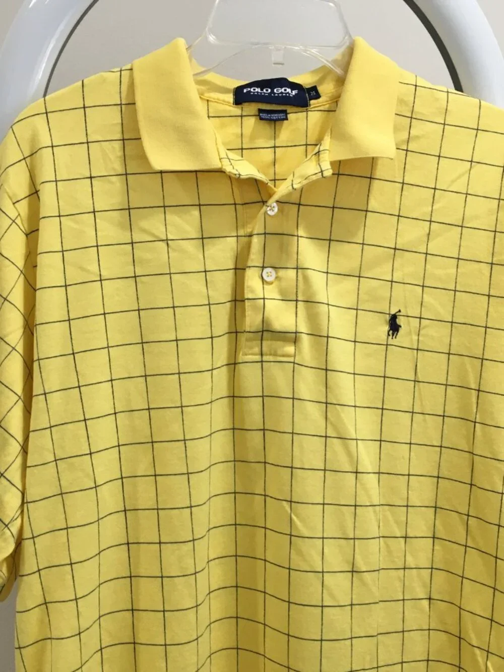 RALPH LAUREN Golf Yellow Blue Grid Checks Short Sleeve Polo Shirt